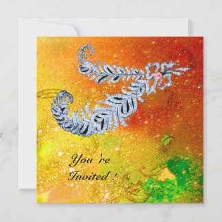 DIAMOND FEATHERS, braungelb-grüne Glitzern Einladung