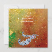 DIAMOND FEATHERS, braungelb-grüne Glitzern Einladung (Rückseite)