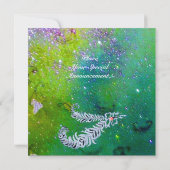 DIAMOND FEATHERS, grüne lila Glitzern Einladung (Rückseite)