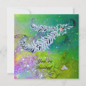 DIAMOND FEATHERS, grüne lila Glitzern Einladung (Vorderseite)