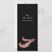 DIAMOND FEATHERS MONOGRAM, rote Ruby, rosa Einladung (Rückseite)