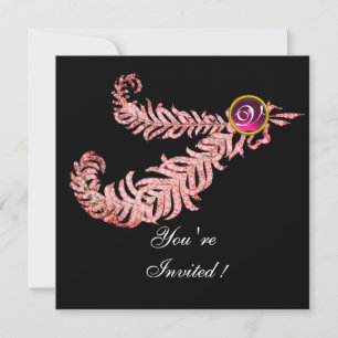 DIAMOND FEATHERS MONOGRAM, rote Ruby, rosa Einladung