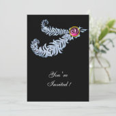 DIAMOND FEATHERS MONOGRAM, rote Ruby, rosa Einladung (Stehend Vorderseite)