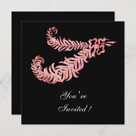 DIAMOND FEATHERS ,Pink Champagne Metallic Einladung (Vorne/Hinten)