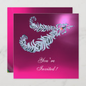 DIAMOND FEATHERS Pink Fuchsia Amethyst Champagne Einladung (Vorne/Hinten)