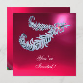 DIAMOND FEATHERS Pink Fuchsia Red Ruby Champagne Einladung (Vorne/Hinten)