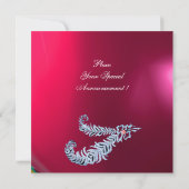 DIAMOND FEATHERS Pink Fuchsia Red Ruby Champagne Einladung (Rückseite)