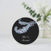 DIAMOND FEATHERS PINK GEM Schwarz-weiß Wedding Einladung (Stehend Vorderseite)