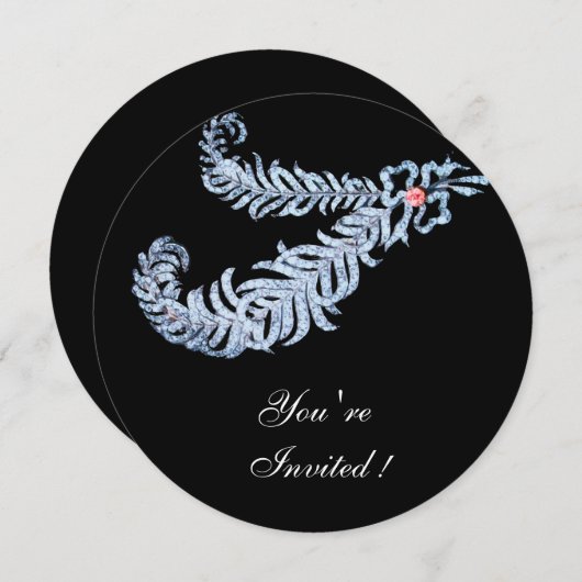 DIAMOND FEATHERS PINK GEM Schwarz-weiß Wedding Einladung (Vorne/Hinten)