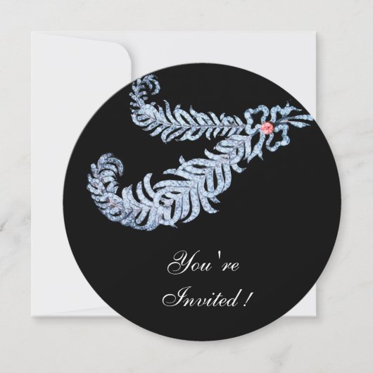 DIAMOND FEATHERS PINK GEM Schwarz-weiß Wedding Einladung (Vorderseite)