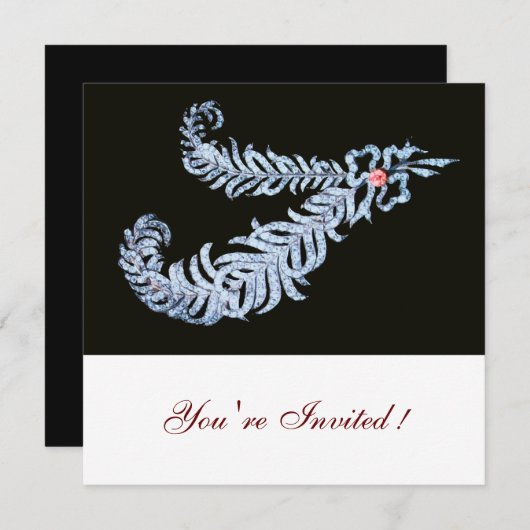 DIAMOND FEATHERS PINK GEM Schwarz-weiß Wedding Einladung (Vorne/Hinten)