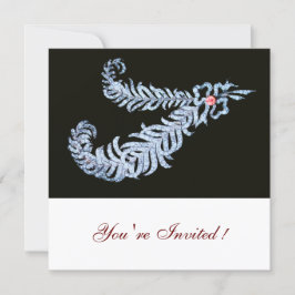 DIAMOND FEATHERS PINK GEM Schwarz-weiß Wedding Einladung