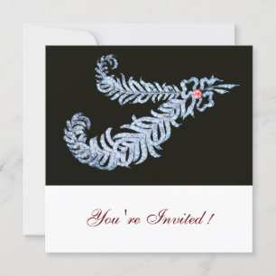 DIAMOND FEATHERS PINK GEM Schwarz-weiß Wedding Einladung