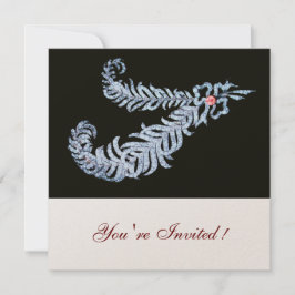 DIAMOND FEATHERS, PINK RIBBON Schwarz-weiß Wedding Einladung