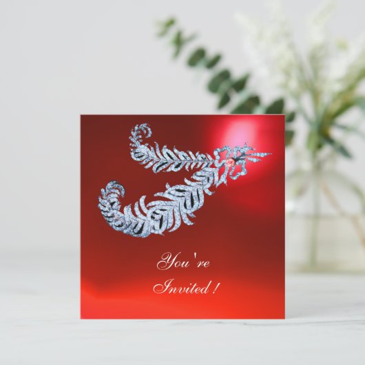 DIAMOND FEATHERS Red Ruby Einladung (Stehend Vorderseite)
