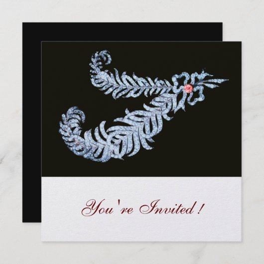 DIAMOND FEATHERS, rosa Eismetall Einladung (Vorne/Hinten)