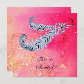 DIAMOND FEATHERS, rosa Glitzern Einladung (Vorne/Hinten)