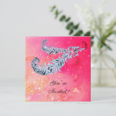 DIAMOND FEATHERS, rosa Glitzern Einladung (Stehend Vorderseite)