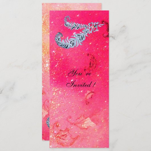 DIAMOND FEATHERS, rosa Glitzern Einladung (Vorne/Hinten)