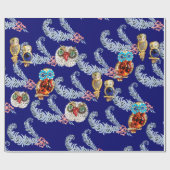 DIAMOND FEATHERS UND JEWEL OWLS IN BLAU GESCHENKPAPIER (Flach)