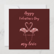 Diamond flamingo Happy valentine's day card