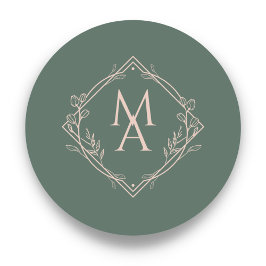 Diamond Floral Monogram Evergreen Wedding Runder Aufkleber