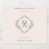 Diamond Floral Monogram Evergreen Wedding Schaumweinetikett (Einzelnes Label)