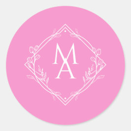 Diamond-Floral Monogram Pink Wedding Runder Aufkleber