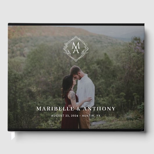 Diamond-Floral Monogram und Foto Wedding Gästebuch (Vorderseite)
