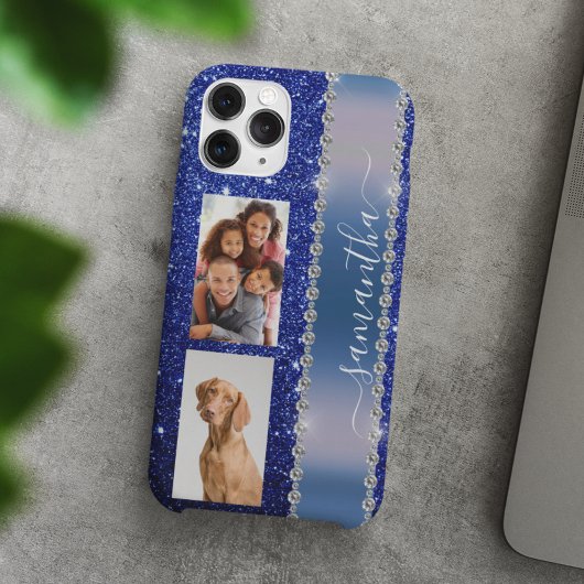 Diamond Foto Glitzer Kalligraphie Name Navy Blue Case-Mate iPhone Hülle