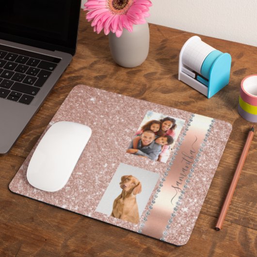 Diamond Foto Glitzer Name Monogram Rose Gold Mousepad