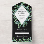 Diamond Frame Eukalyptus Blätter Black Wedding All In One Einladung (Innen Boden)