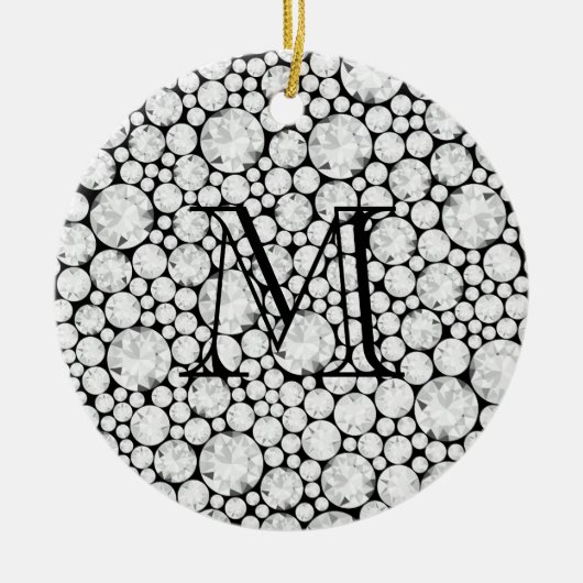 Diamond Gems Monogram Initial Black Elegant Keramik Ornament (Vorne)