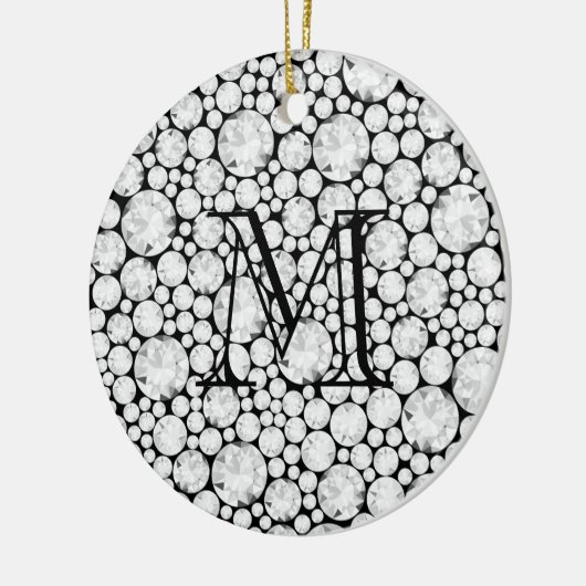 Diamond Gems Monogram Initial Black Elegant Keramik Ornament (Links)