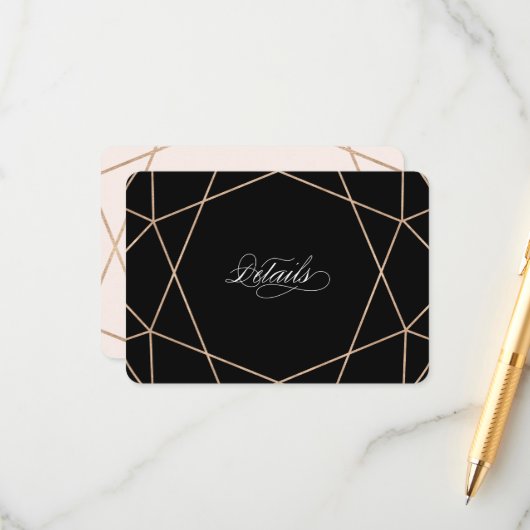 Diamond Gemstone Modern Geometric Wedding Details Begleitkarte (Vorderseite/Rückseite Beispiel)