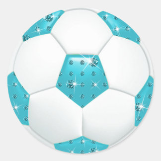 Diamond Gemstones Aqua Soccer Ball Runder Aufkleber