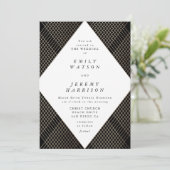 Diamond Geometric Black Deko Gold Gatsby Wedding Einladung (Stehend Vorderseite)