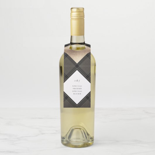 Diamond Geometric Black Gatsby Wedding Flaschenanhänger (Auf Flasche)