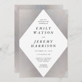 Diamond Geometric Gray Deko Gold Gatsby Wedding Einladung