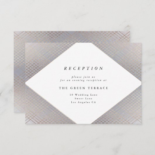 Diamond Geometric Gray Gatsby Empfang Card Begleitkarte (Vorne/Hinten)