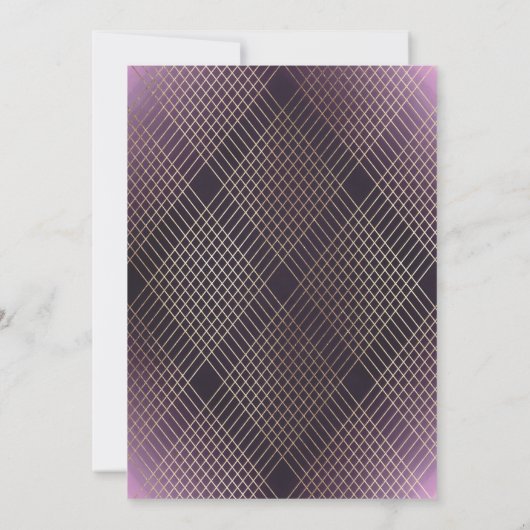 Diamond Geometric Lila Deko Gatsby Wedding Einladung (Rückseite)