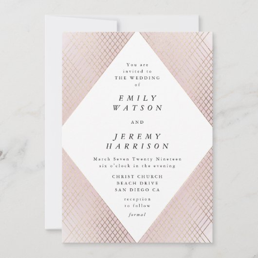 Diamond Geometric Pink Deko Gold Gatsby Wedding Einladung (Vorderseite)