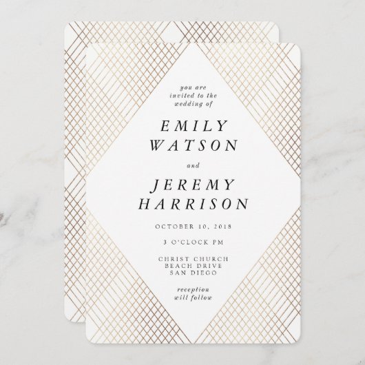 Diamond Geometric White Deko Gatsby Wedding Einladung (Vorne/Hinten)