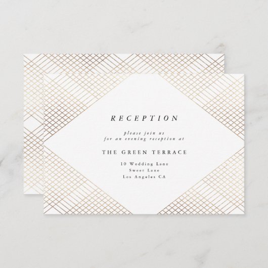 Diamond Geometric White Gold Gatsby Empfang Card Begleitkarte (Vorne/Hinten)