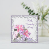 Diamond Gerahmte Blume 90. Geburtstag Einladung (Stehend Vorderseite)