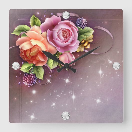 Diamond Girl #2 Square Wall Clock Quadratische Wanduhr (Vorderseite)