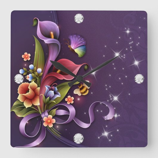 Diamond Girl #3 Square Wall Clock Quadratische Wanduhr (Vorderseite)