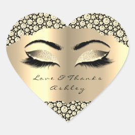 Diamond Glitzer Gold Lash Eyes Liebe & Danke Girly Herz-Aufkleber