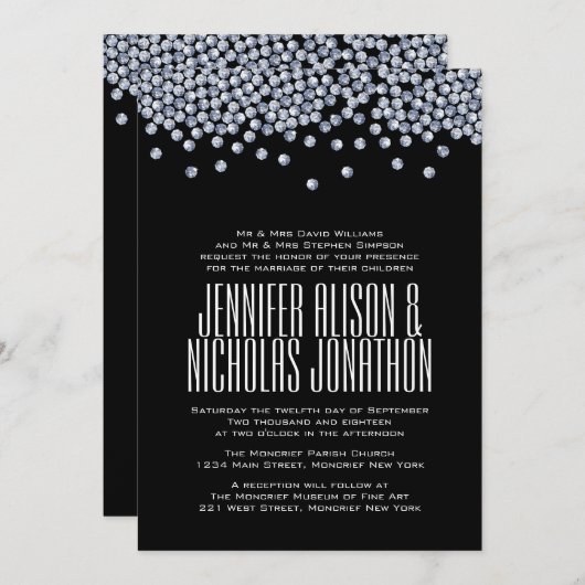Diamond Glitzer Typografy Wedding Einladung (Vorne/Hinten)