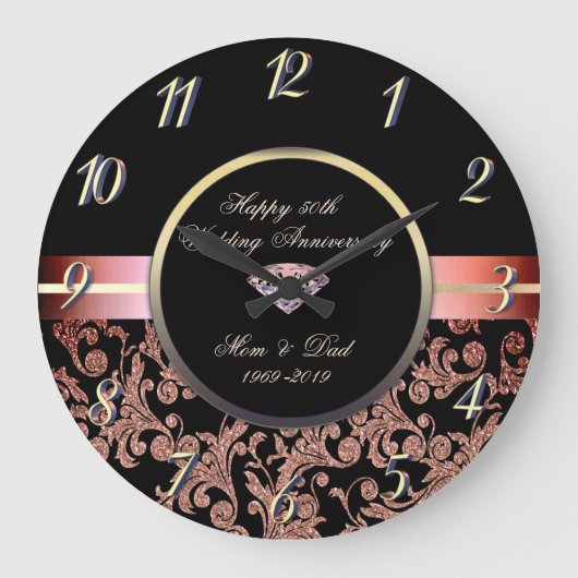 Diamond Glitzer Wirbel 50th Wedding Anniversary Große Wanduhr (Vorderseite)